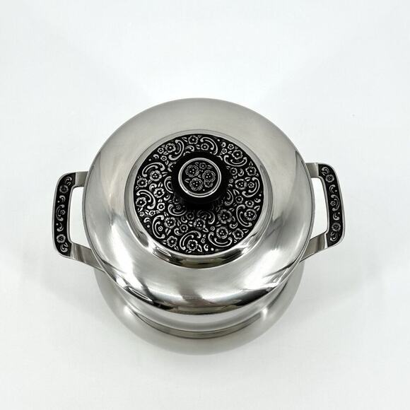 Oneida Custom 18/8 Stainless Ice Bucket MCM Ornate Floral Trim with Black Inlay - Picture 3 of 14